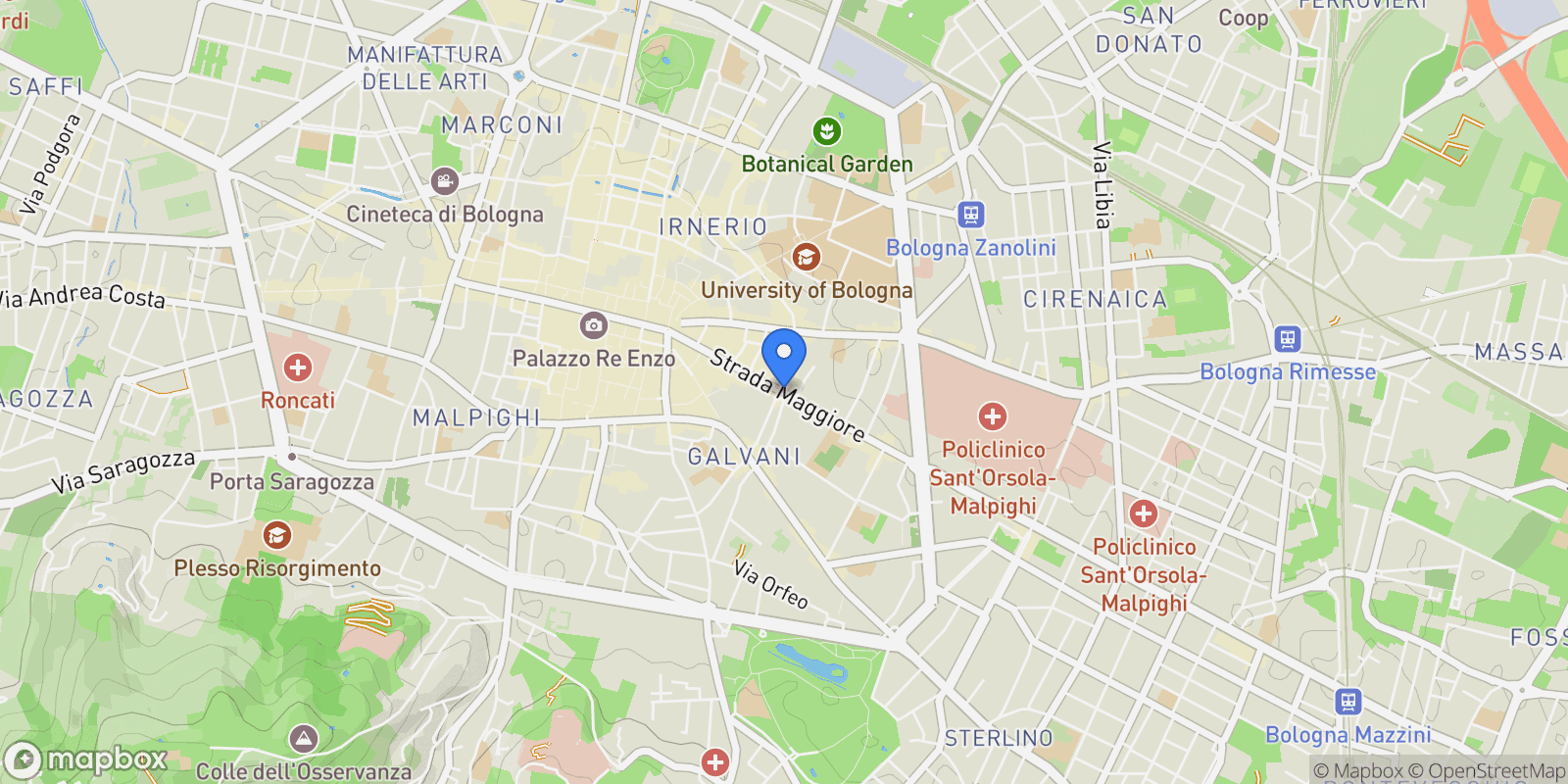 Map showing strada maggiore laterale, Bologna, Emilia-Romagna, Italy.