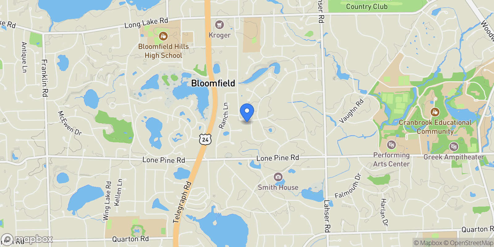 Map showing Bloomfield Hills, Michigan, United States.