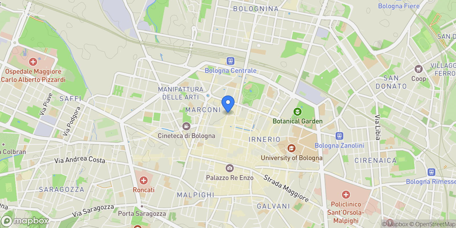 Map showing Via Galliera, Bologna, Emilia-Romagna, Italy.