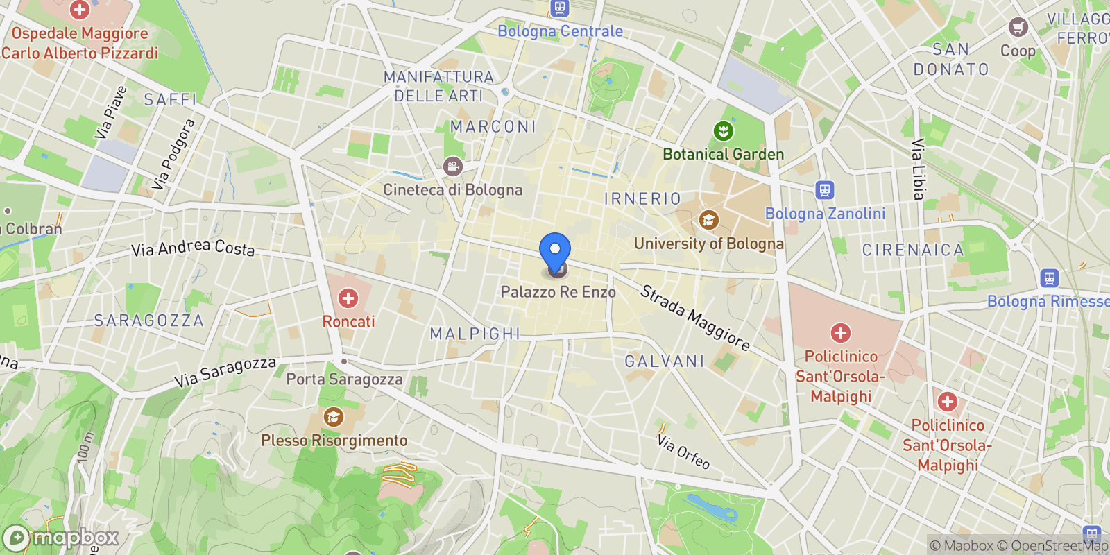Map showing Piazza Maggiore, Bologna, Emilia-Romagna, Italy.
