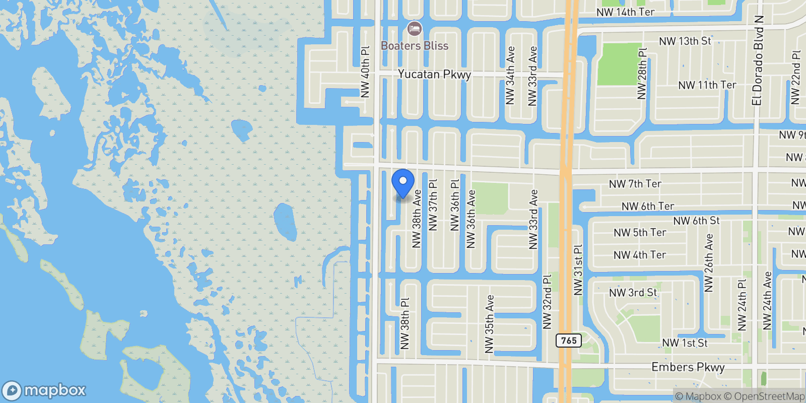 Map showing 622 NW 38th Place, Cape Coral, Florida, United States.