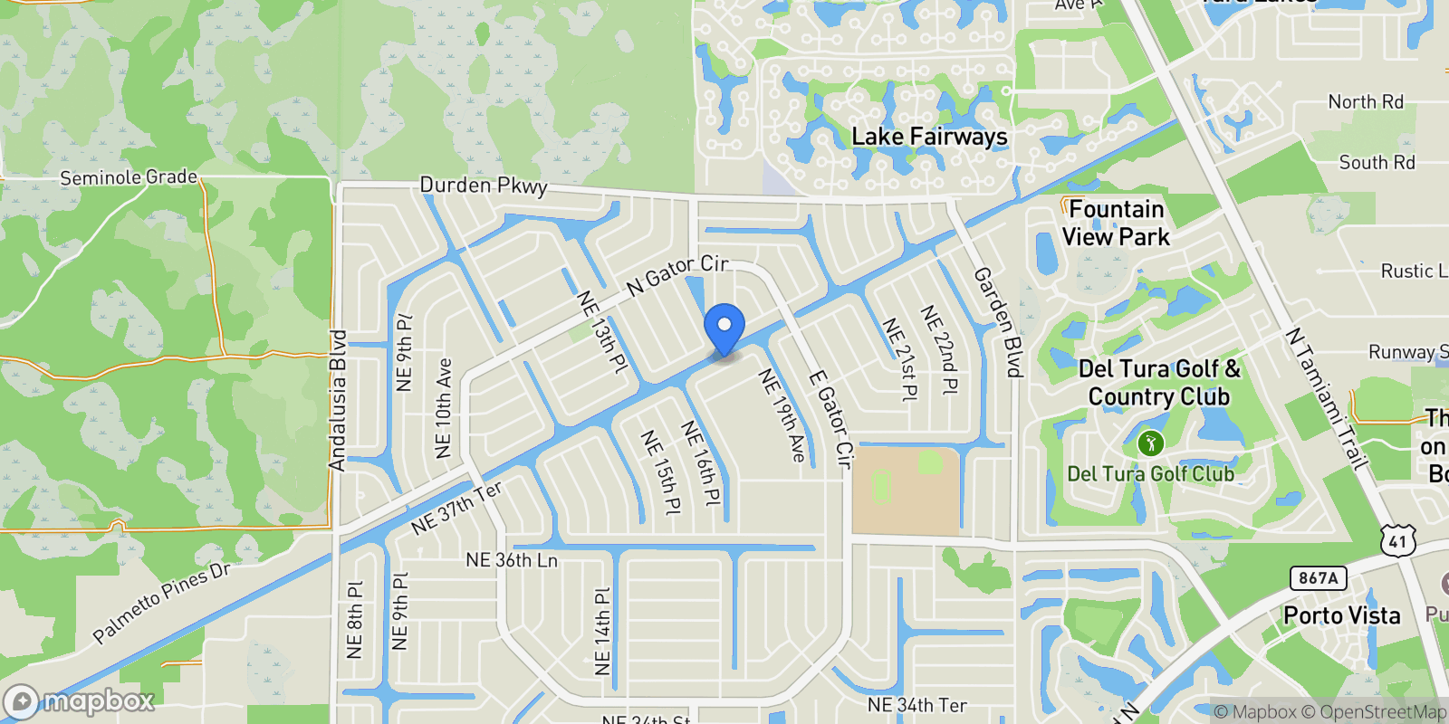Map showing 1803 NE 41st Street, Cape Coral, Florida, United States.