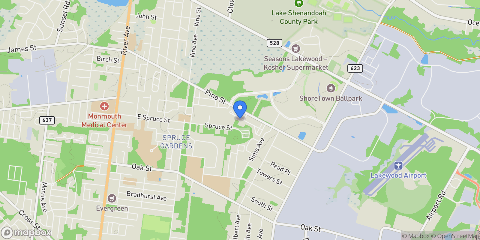 Map showing 56 Canary Drive, Lakewood Township, New Jersey, United States.