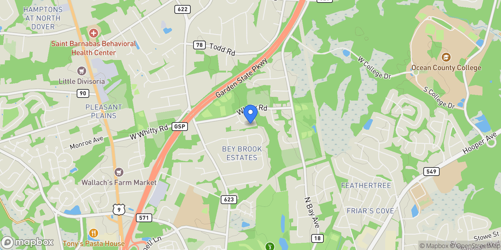 Map showing 1528 Whitty Pine Court, Toms River, New Jersey, United States.