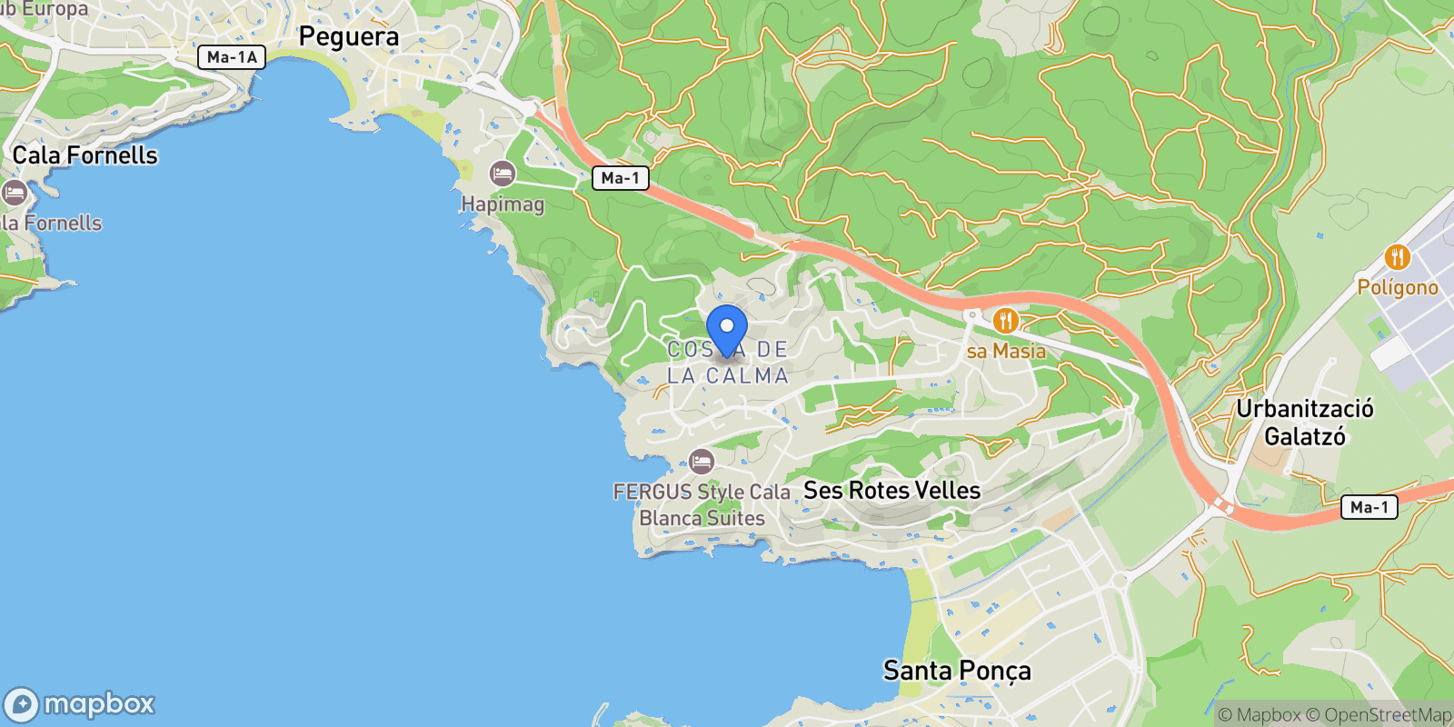 Map showing Carrer de la Bella Vista, Rotes Velles, Calvia, Balearic Islands.
