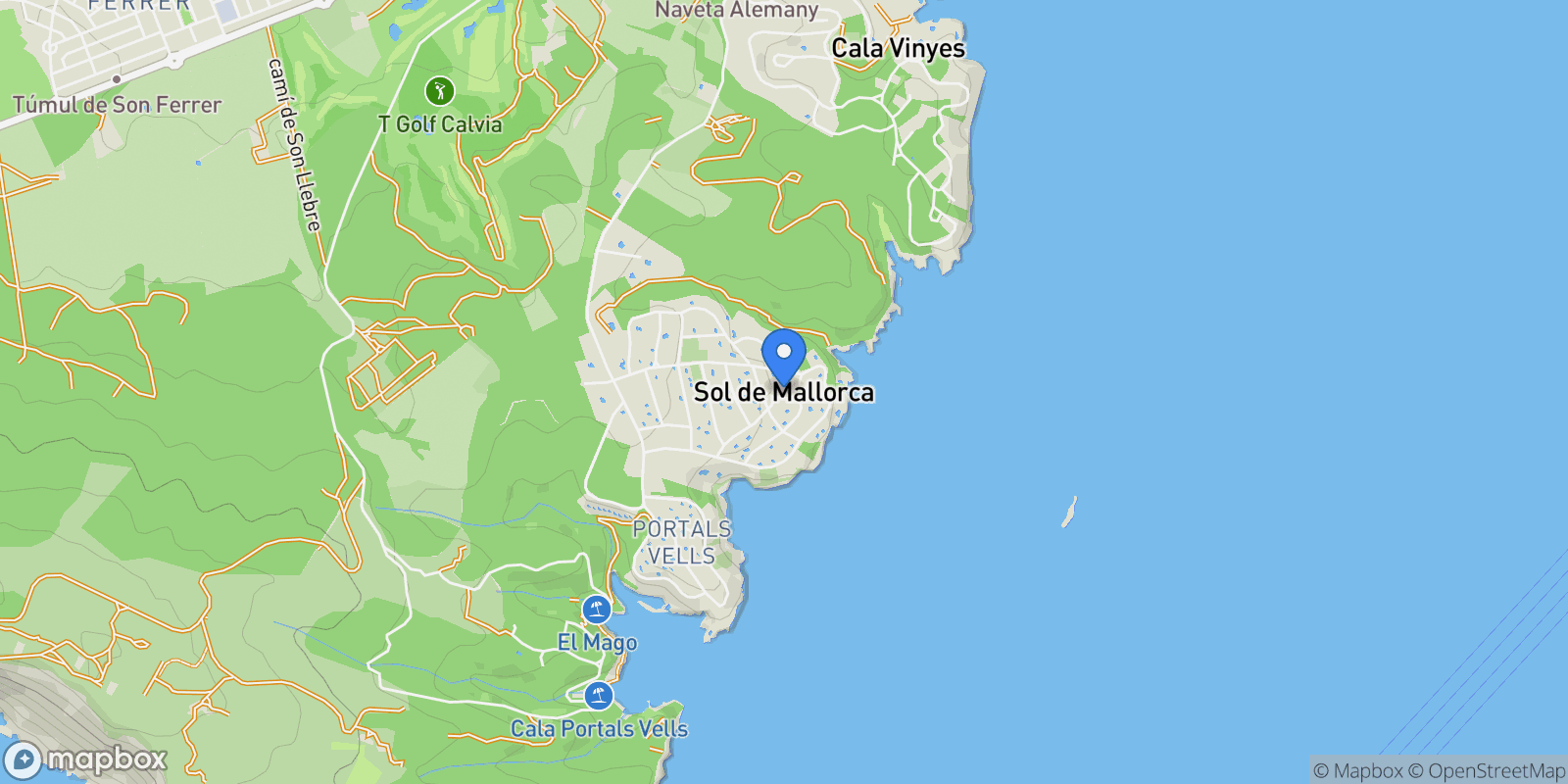 Map showing Avd. Mallorca, Sol de Mallorca, Calvia, Balearic Islands.