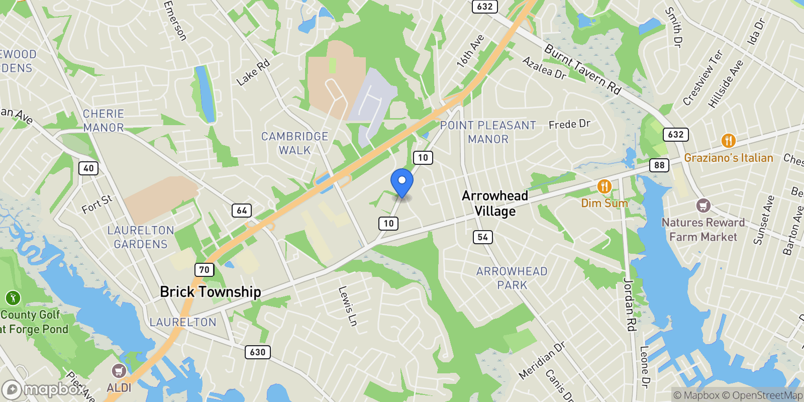 Map showing 241 Old Squan Road, Brick, NJ 08724, Brick Township, New Jersey, United States.