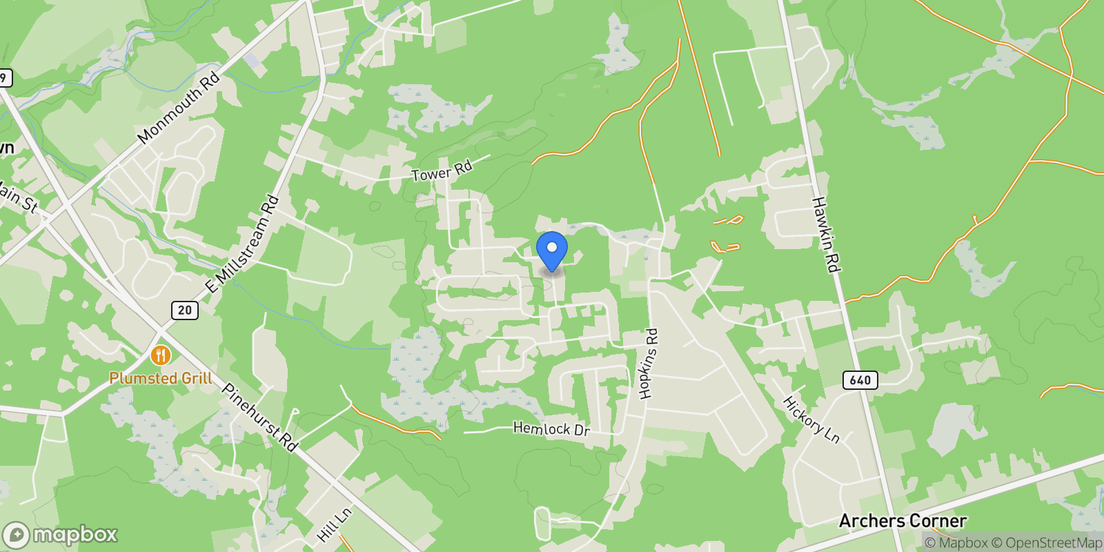 Map showing 7 Oak Leaf Drive, Plumsted, NJ 08533, Plumsted Township, New Jersey, United States.