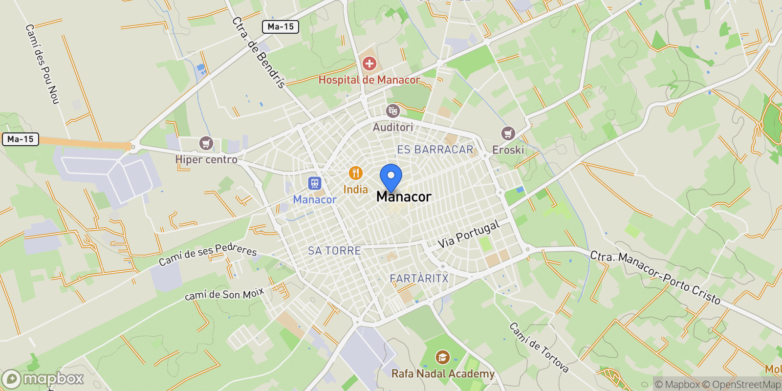Map showing MANACOR, Mallorca, Manacor, Balearic Islands, Spain.