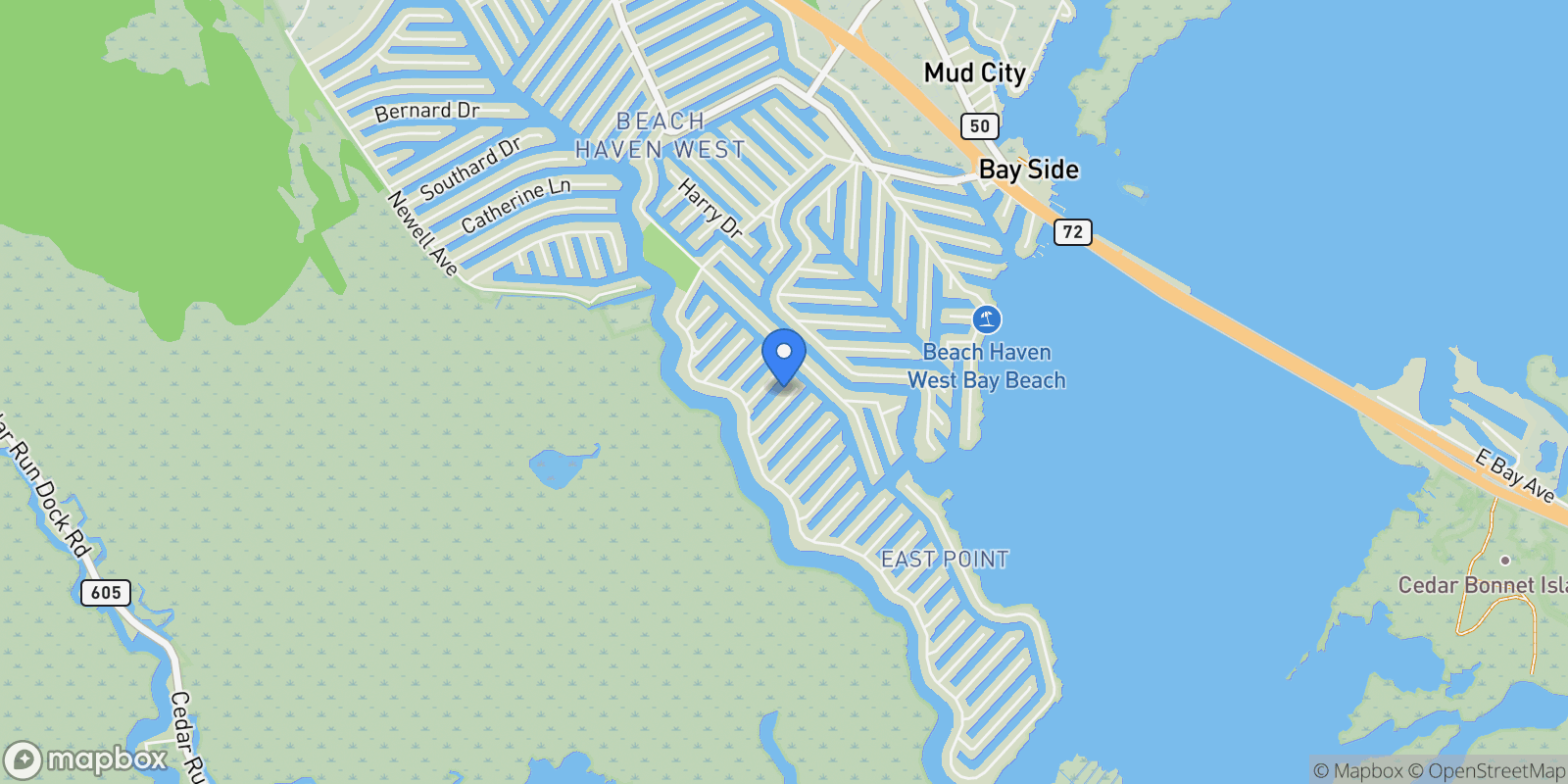 Map showing 56 Nancy Drive, Manahawkin, NJ 08050, Stafford Township, New Jersey, United States.