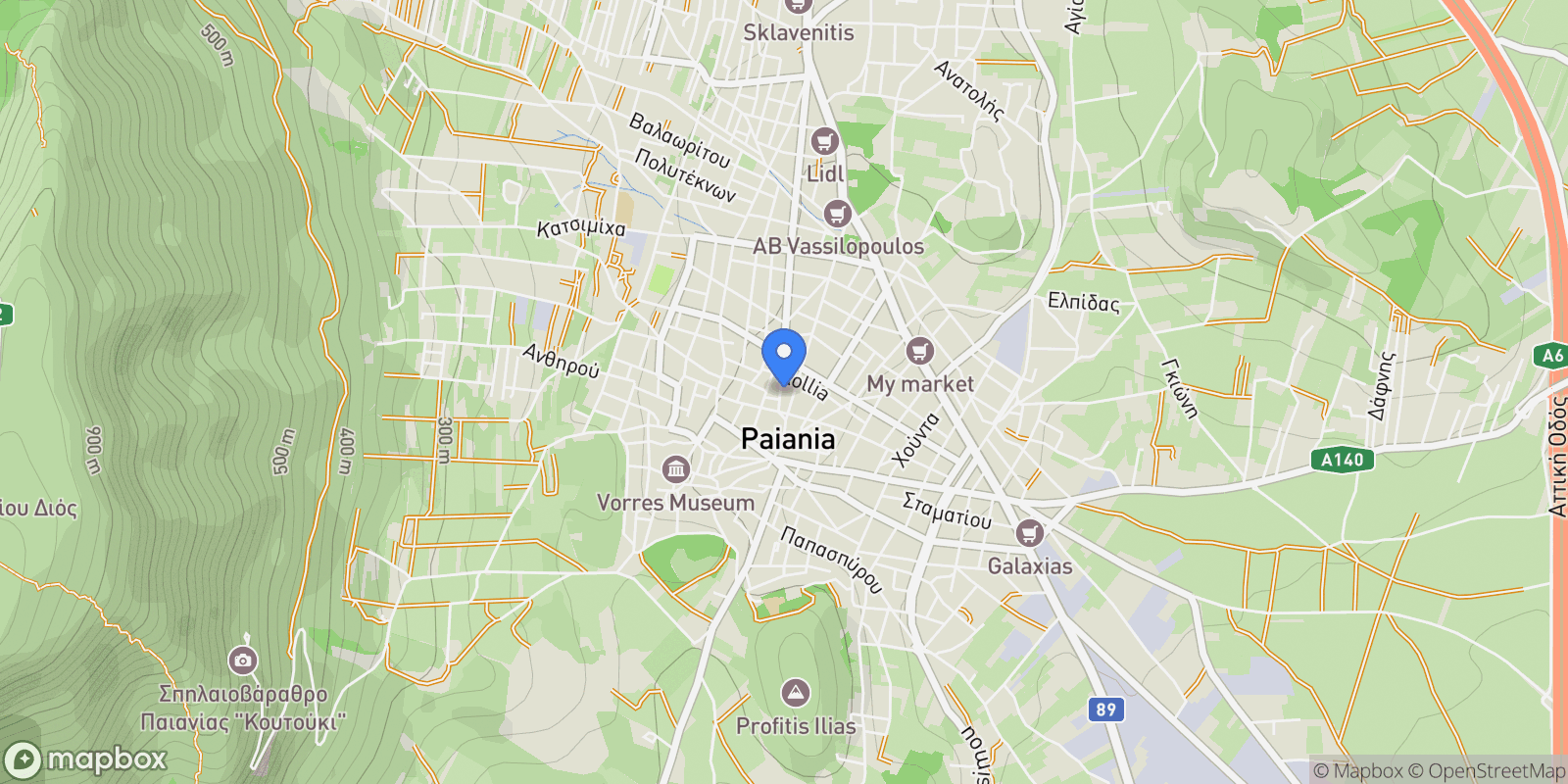 Map showing Paiania 190 02, Greece, Paiania, Attica, Greece.
