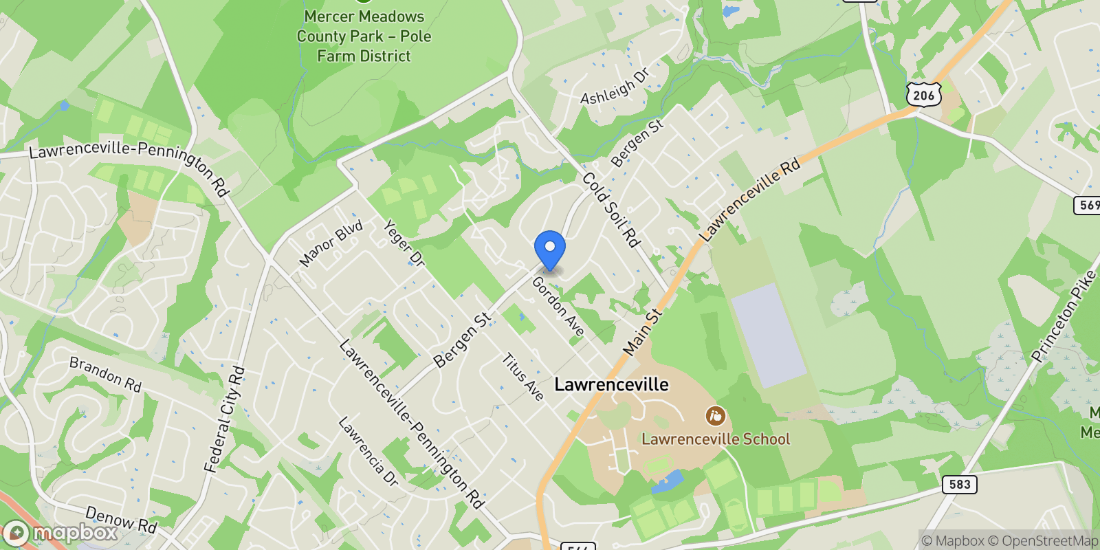 Map showing 3 Woodlane Road, Lawrence, NJ 08648, Lawrence Township, New Jersey, United States.