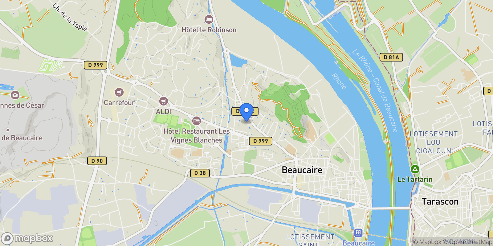 Map showing Beaucaire, Occitanie, France.