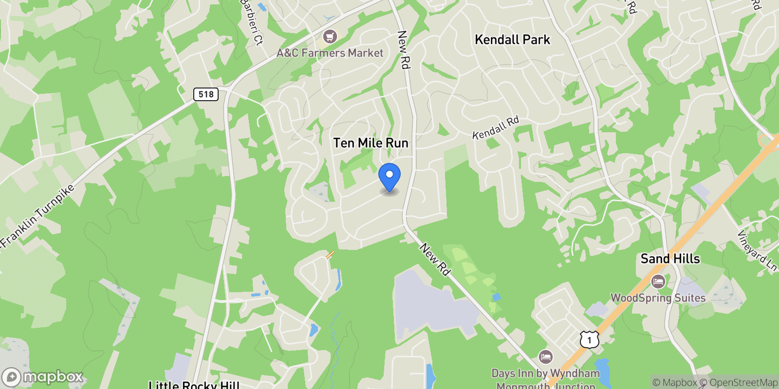 Map showing 22 Richford Road, South Brunswick, NJ 08824, South Brunswick Township, New Jersey, United States.