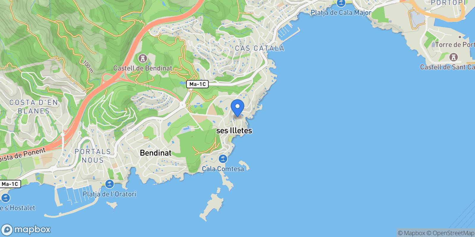 Map showing 07181 ses Illetes, Illes Balears, Spain, Calvia, Balearic Islands, Spain.