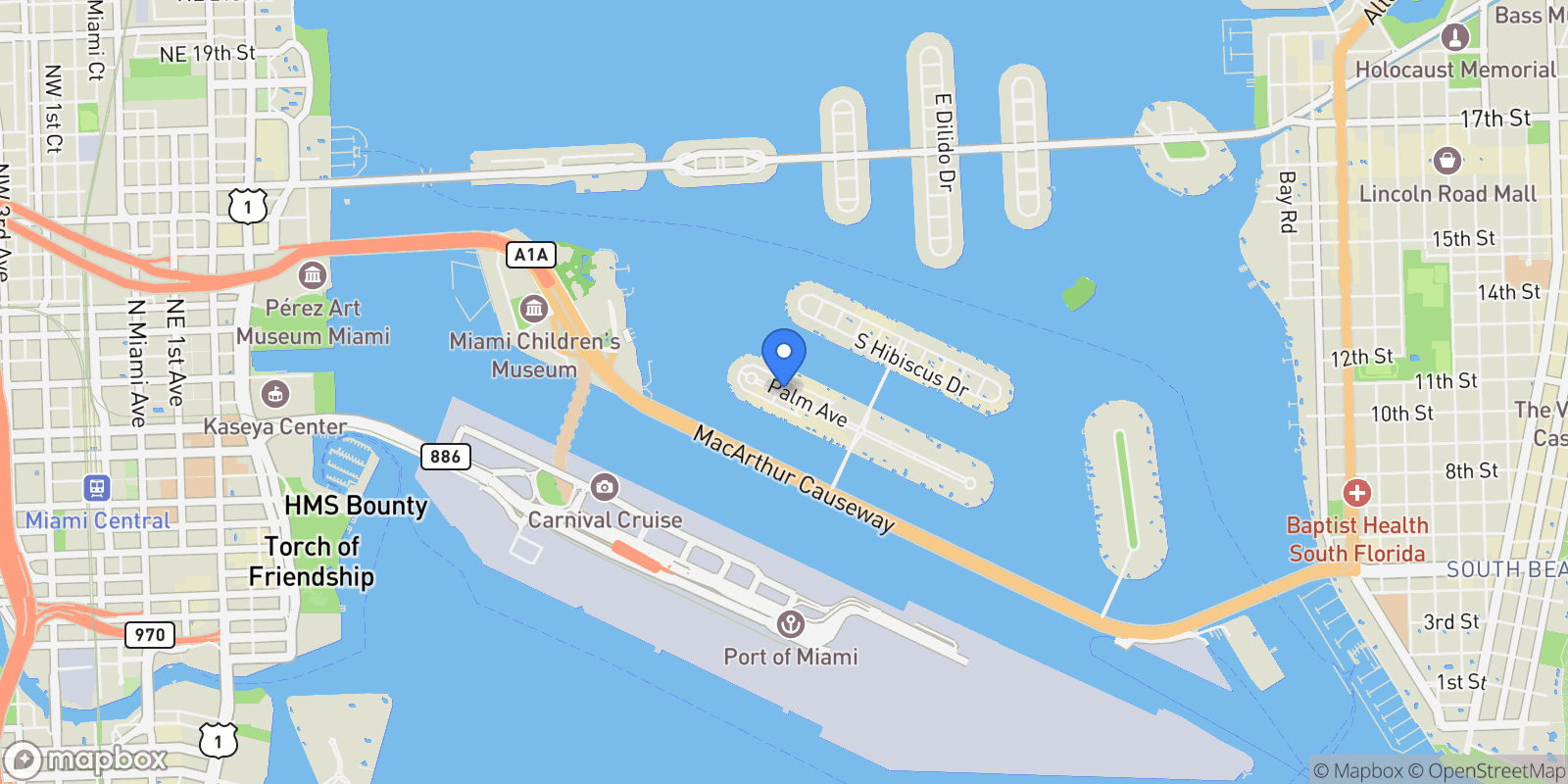 Map showing 201 Palm Ave , Miami Beach, FL 33139, Miami Beach, Florida, United States.