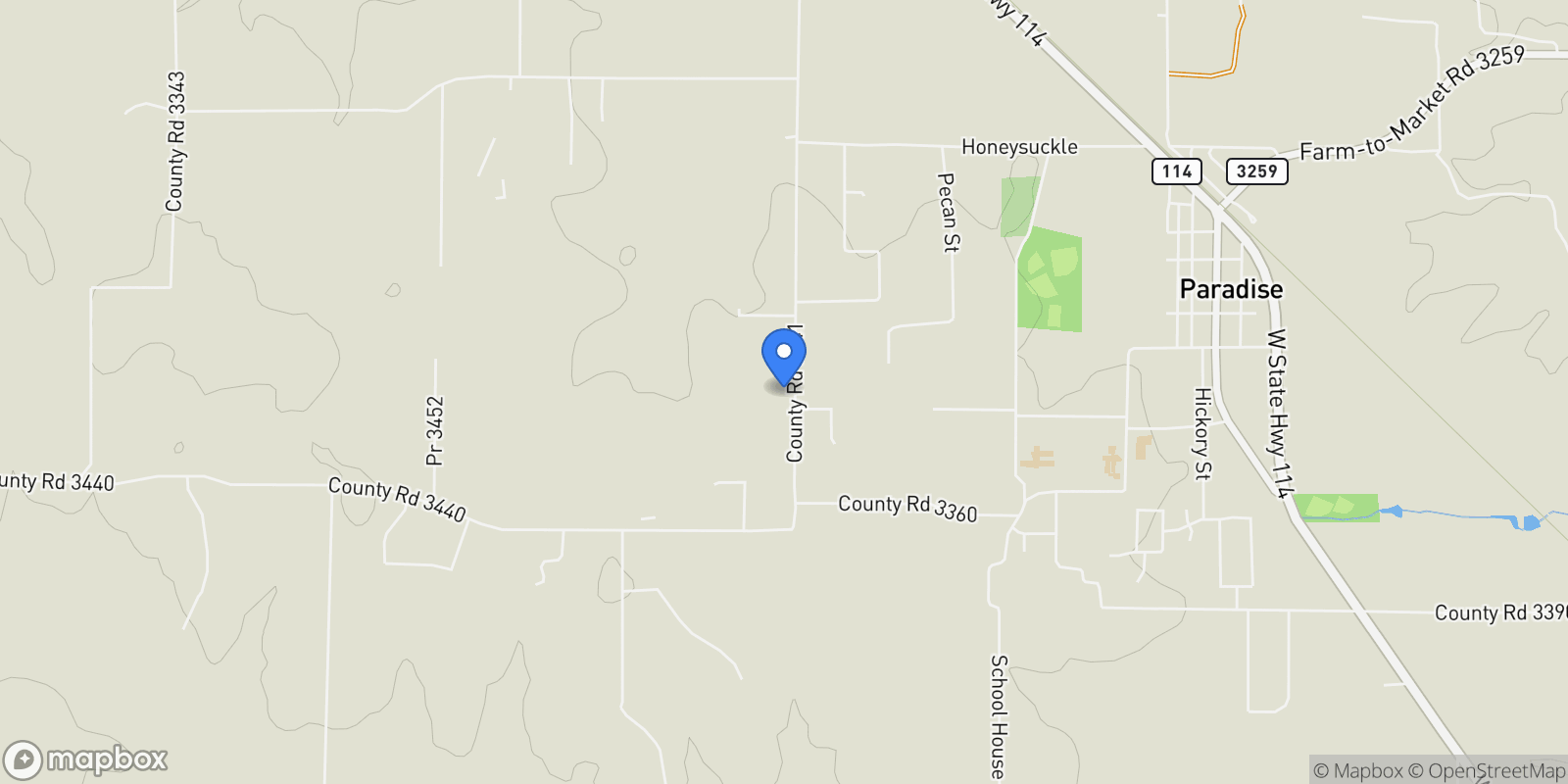 Map showing 904 County Road 3341, Paradise, Texas, United States.