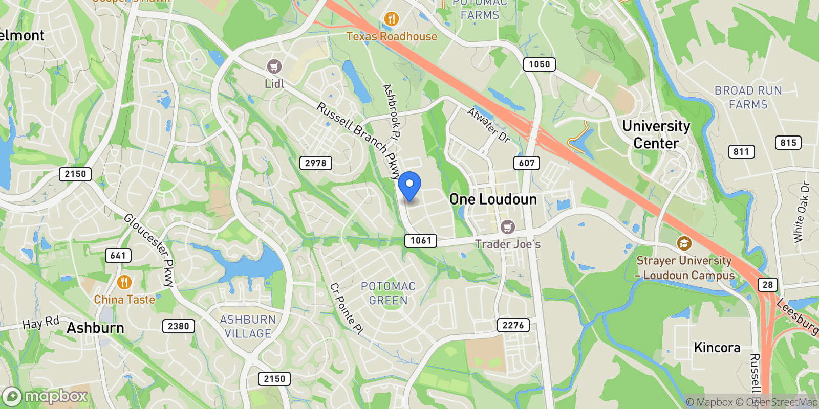 Map showing 20396 ROSLINDALE DR DRIVE, ASHBURN, VA 20147, Ashburn, Virginia, United States.