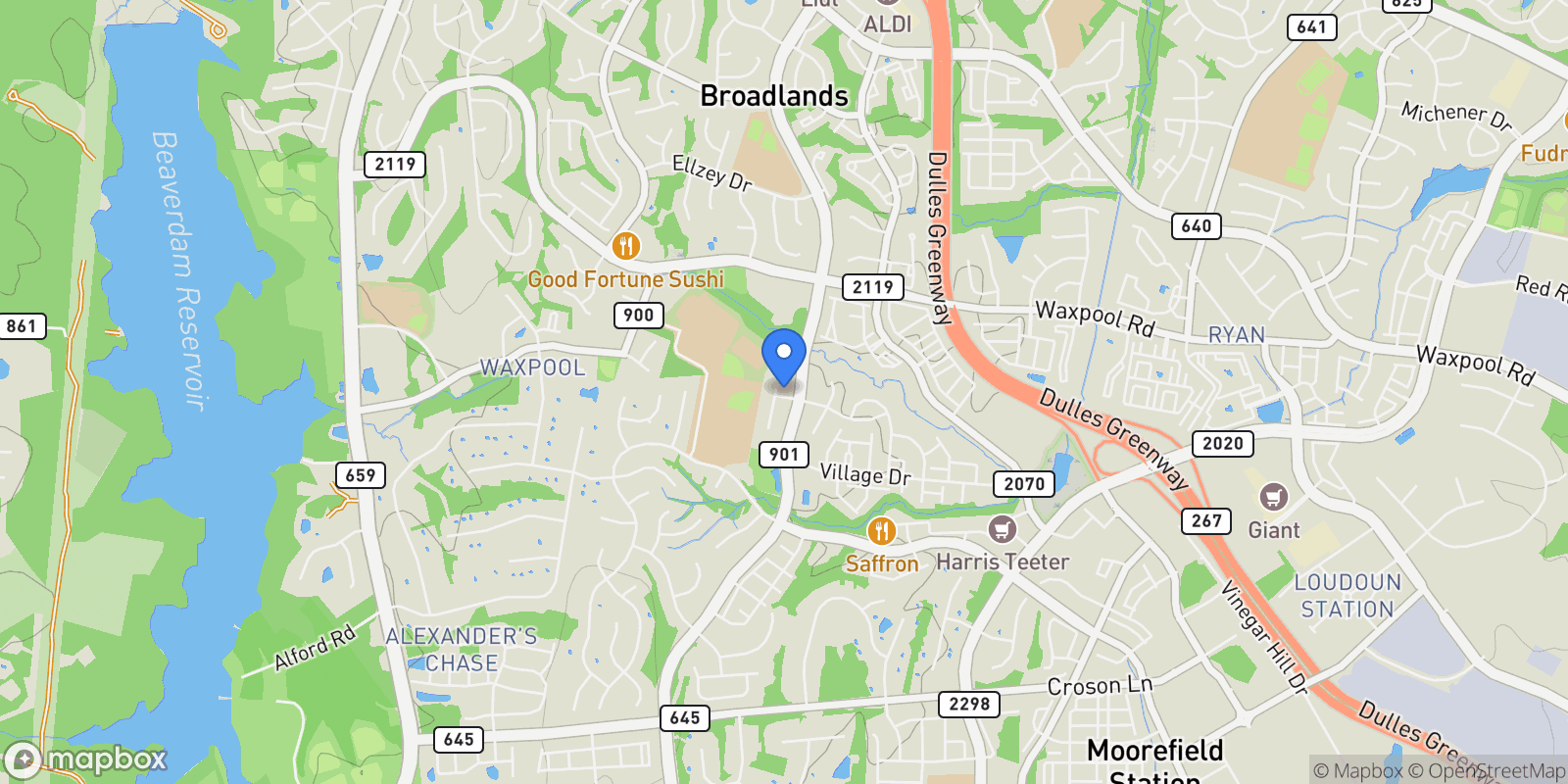 Map showing 21816 AINSLEY CT COURT, BROADLANDS, VA 20148, Broadlands, Virginia, United States.