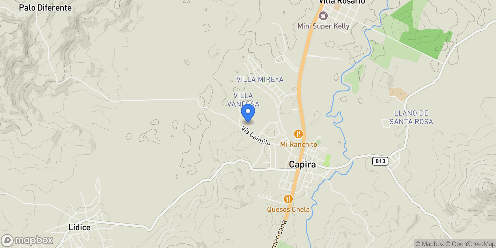Map showing Capira District, Provincia de Panamá Oeste, Panama.