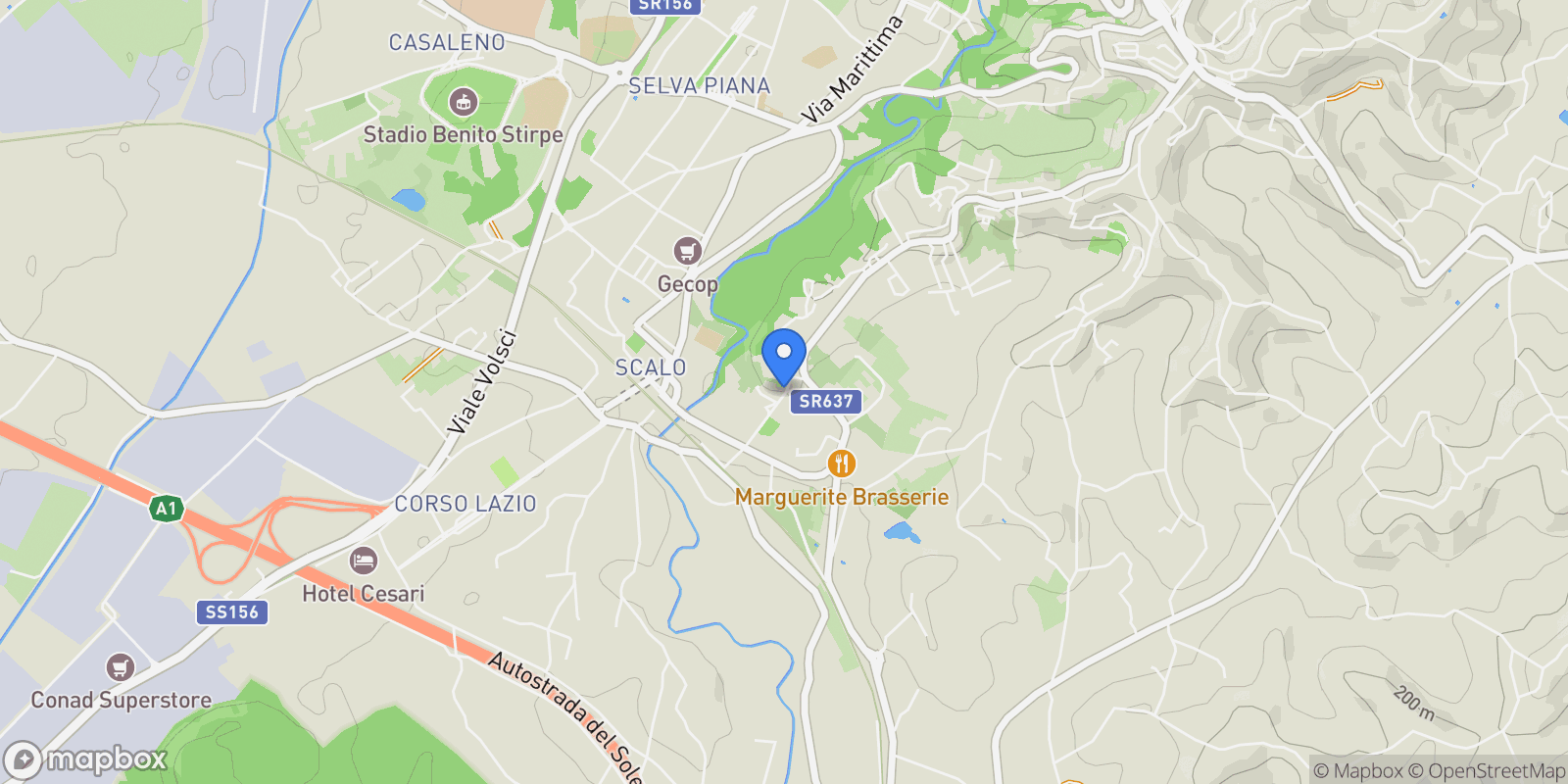 Map showing Via Cosenza 144, Frosinone, Lazio, Italy.