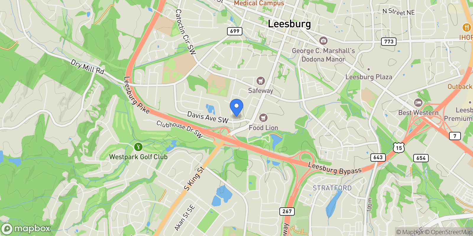 Map showing 709 PASTORAL PL PLACE SW, LEESBURG, VA 20175, Leesburg, Virginia, United States.