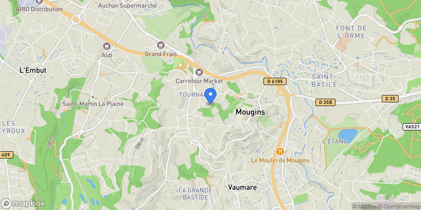 Map showing Mougins, Provence-Alpes-Côte d'Azur, France.