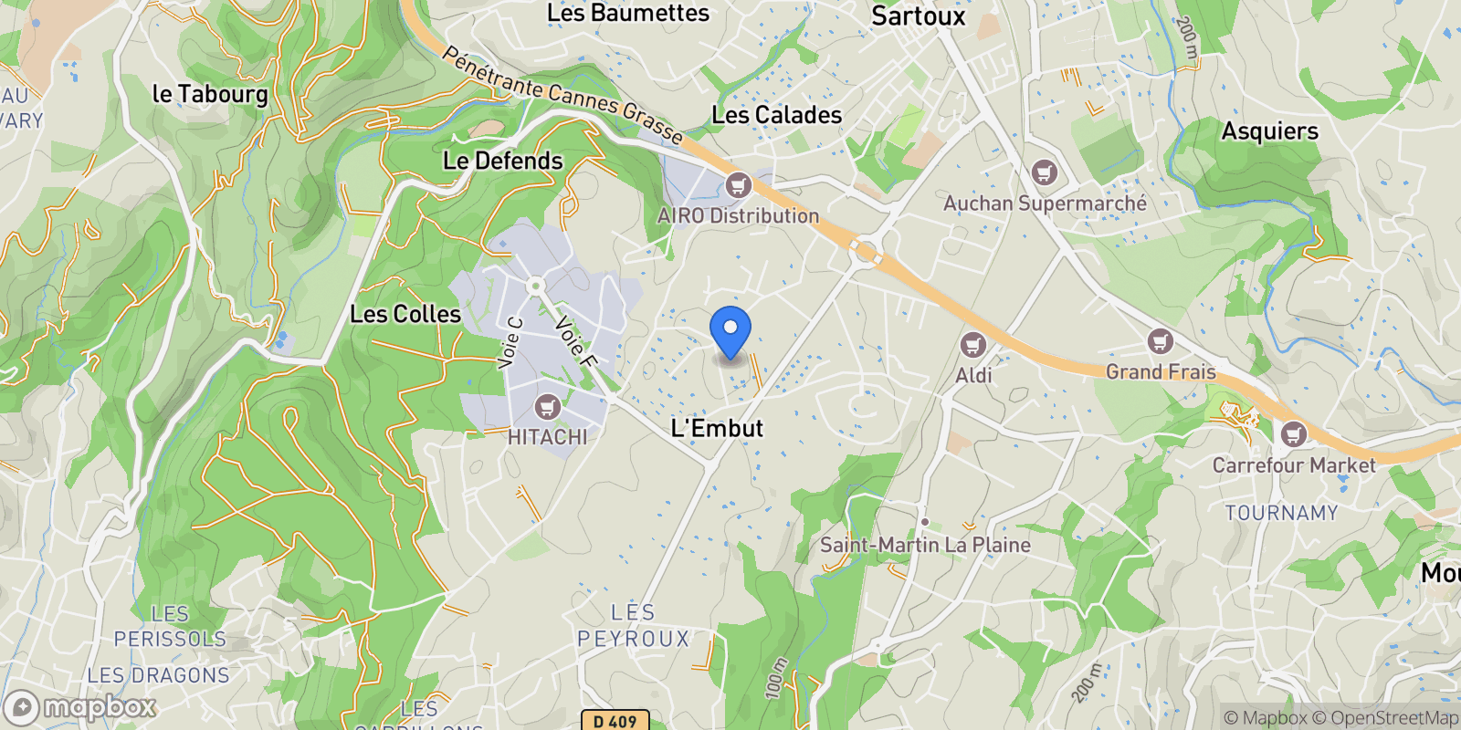 Map showing Mouans-Sartoux, Provence-Alpes-Côte d'Azur, France.