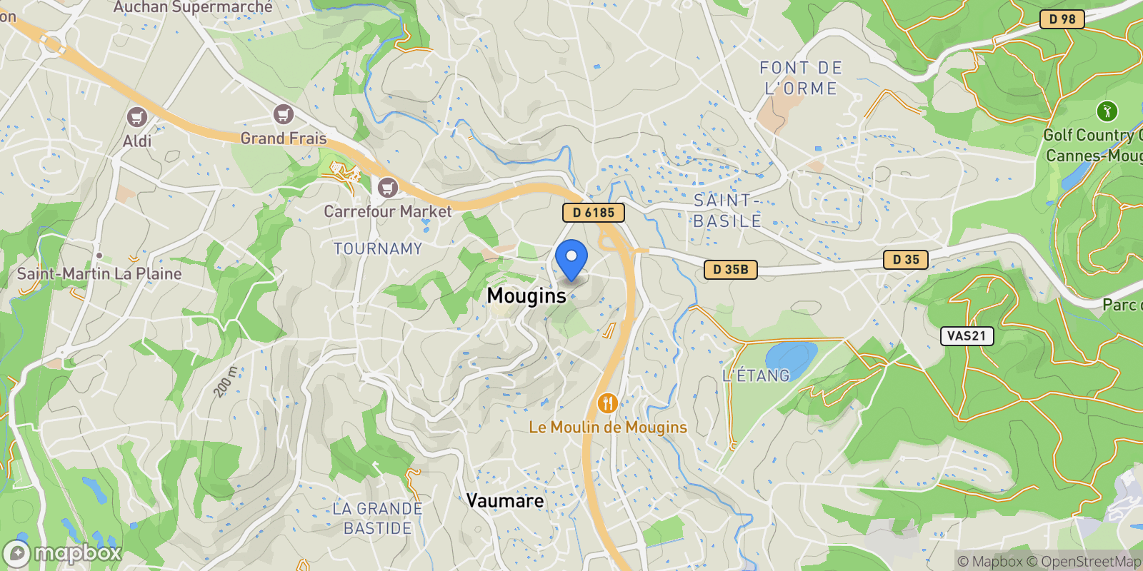 Map showing Mougins, Provence-Alpes-Côte d'Azur, France.