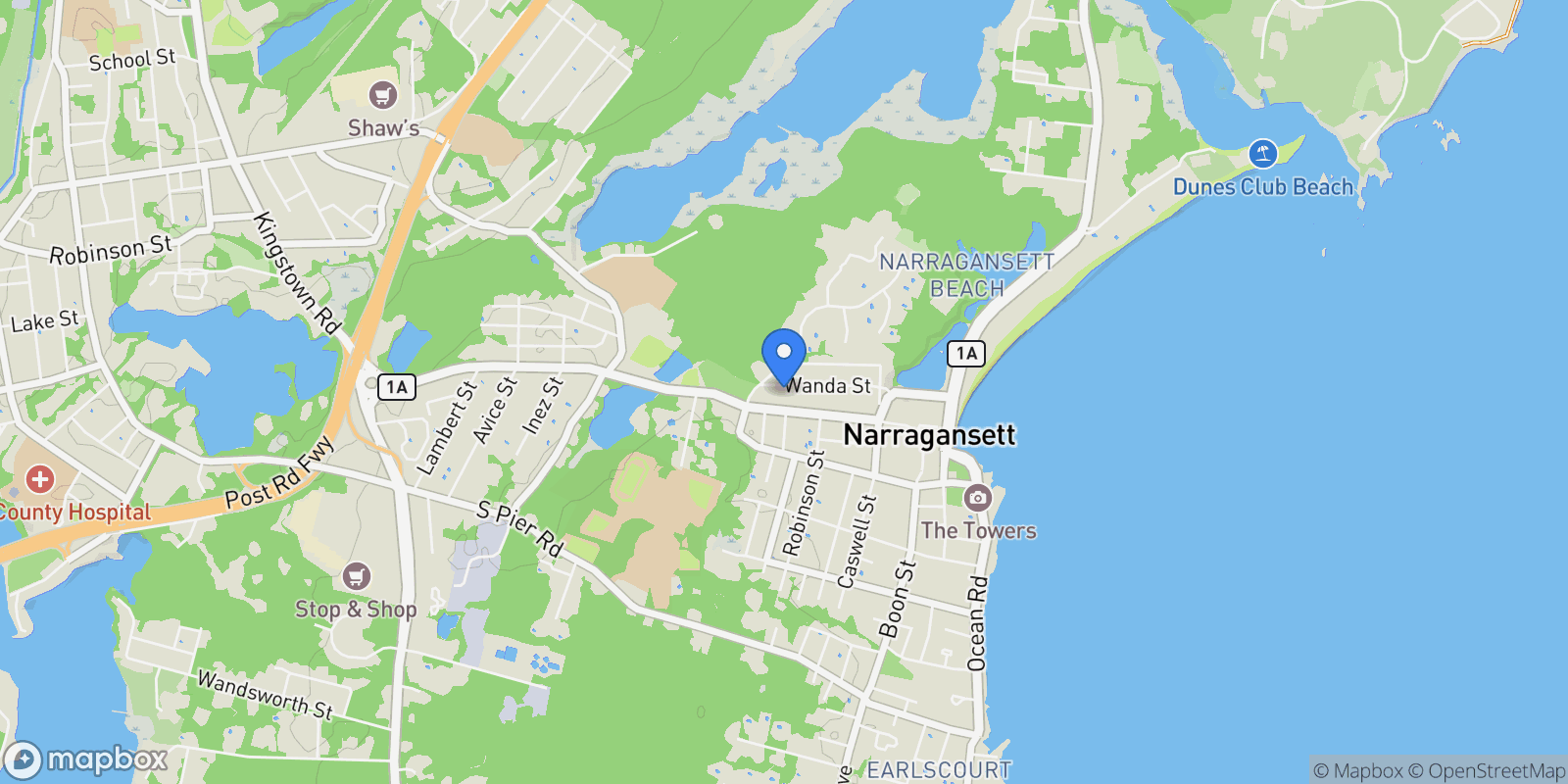 Map showing 56 Wanda Street, Narragansett, Rhode Island, United States.
