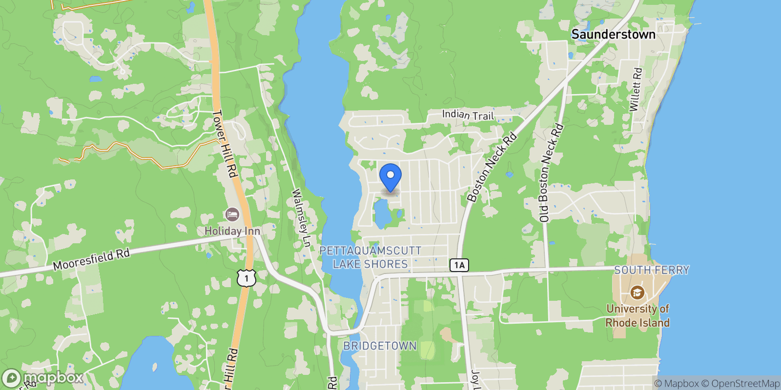 Map showing 106 Pettaquamscutt Lake Road, South Kingstown, Rhode Island, United States.