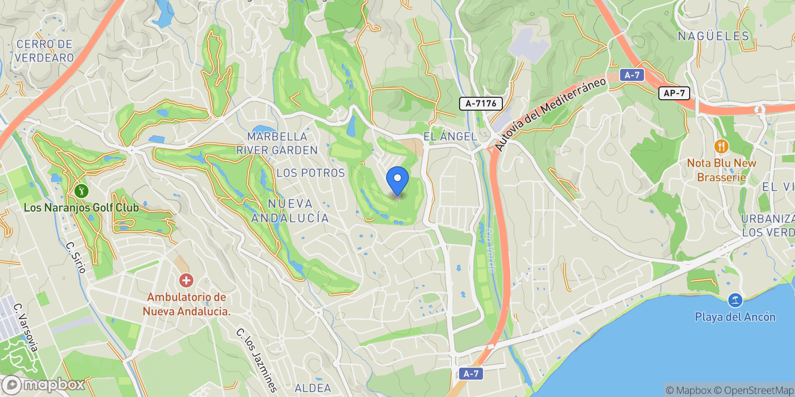 Map showing Nueva Andalucia, Marbella, Spain.