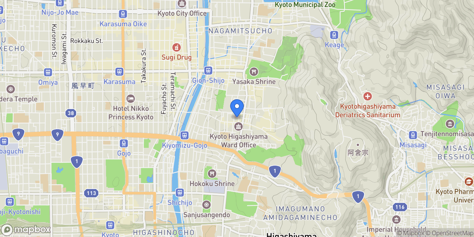 Map showing 11-29 Komatsuchō, Higashiyama Ward, Kyoto, 605-0811, Japan, Kyoto, Kyoto, Japan.