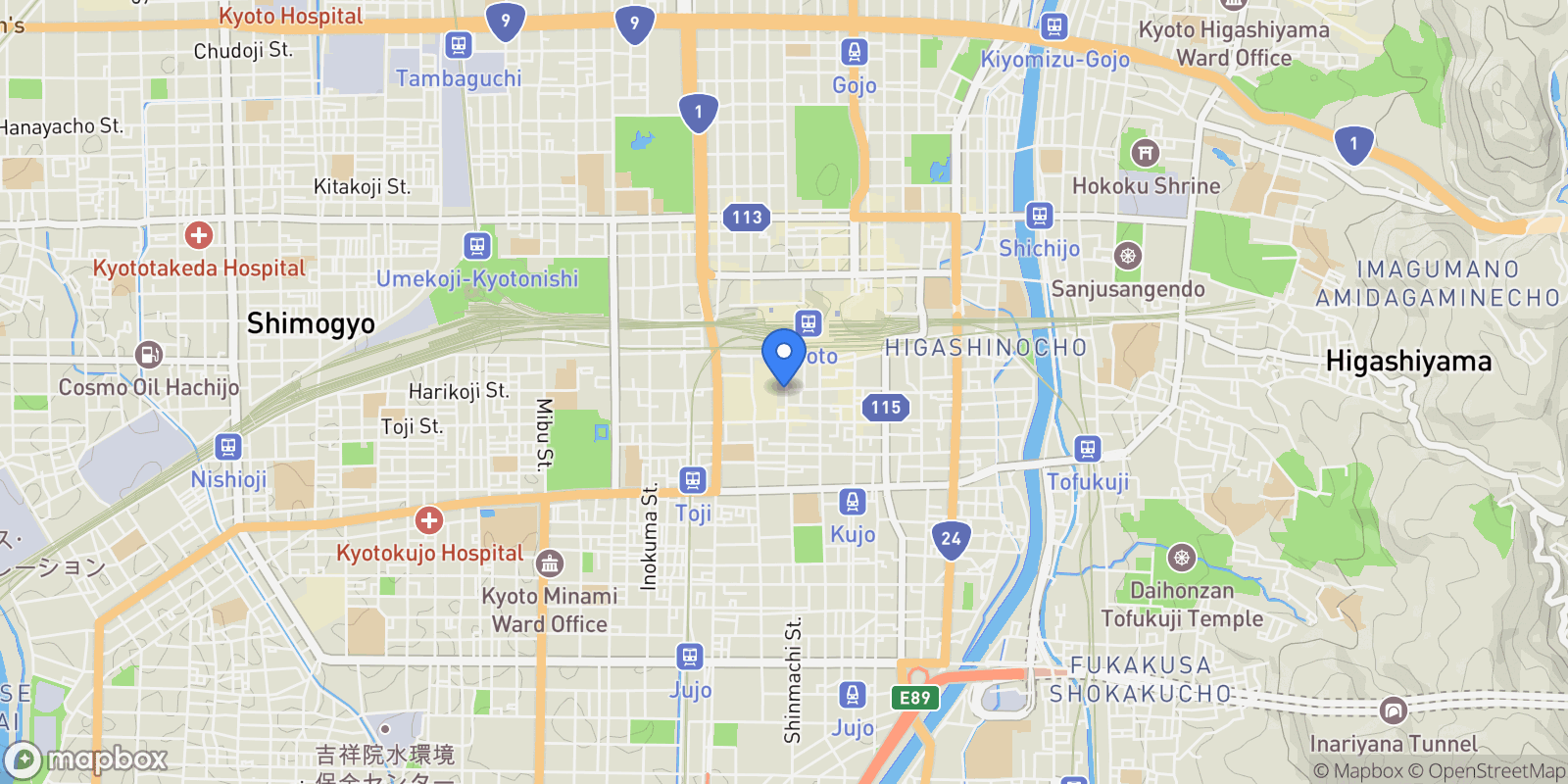 Map showing 22-9 Nishikujō Inmachi, Minami Ward, Kyoto, 601-8412, Japan, Kyoto, Kyoto, Japan.