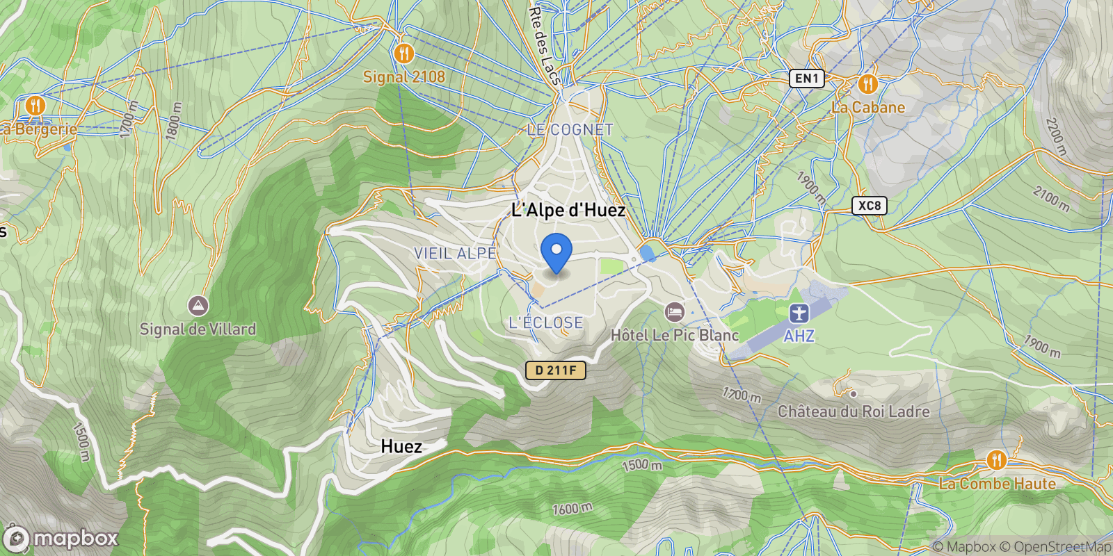 Map showing Huez, Auvergne-Rhône-Alpes, France.