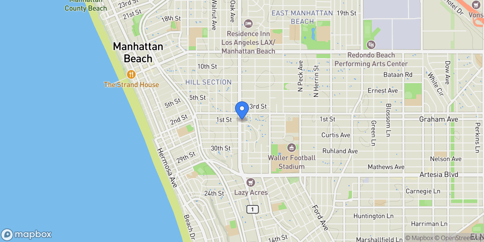 Map showing Manhattan Beach, California, United States.