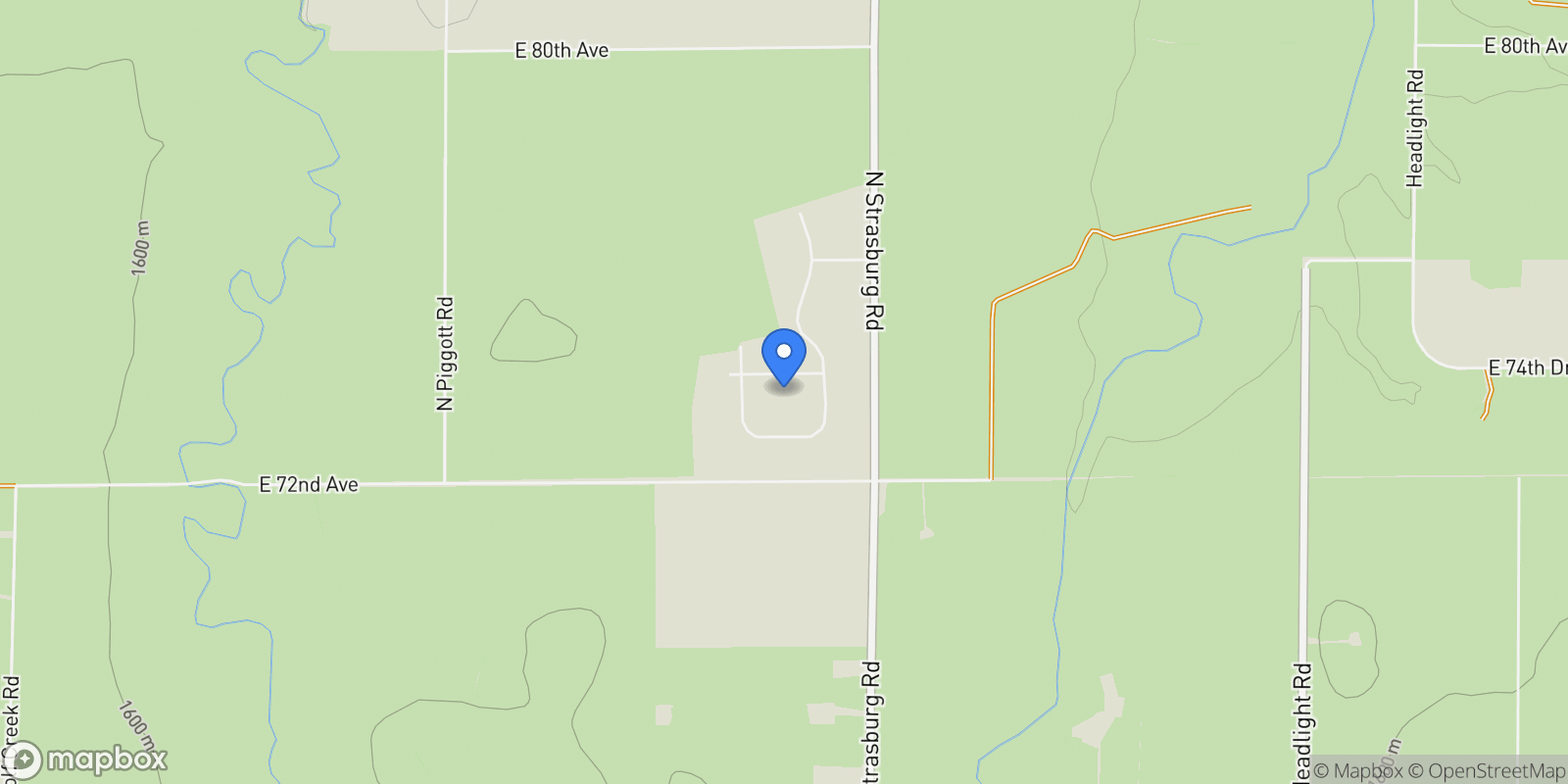 Map showing 56520 E 74th Avenue, Strasburg, Colorado, United States.