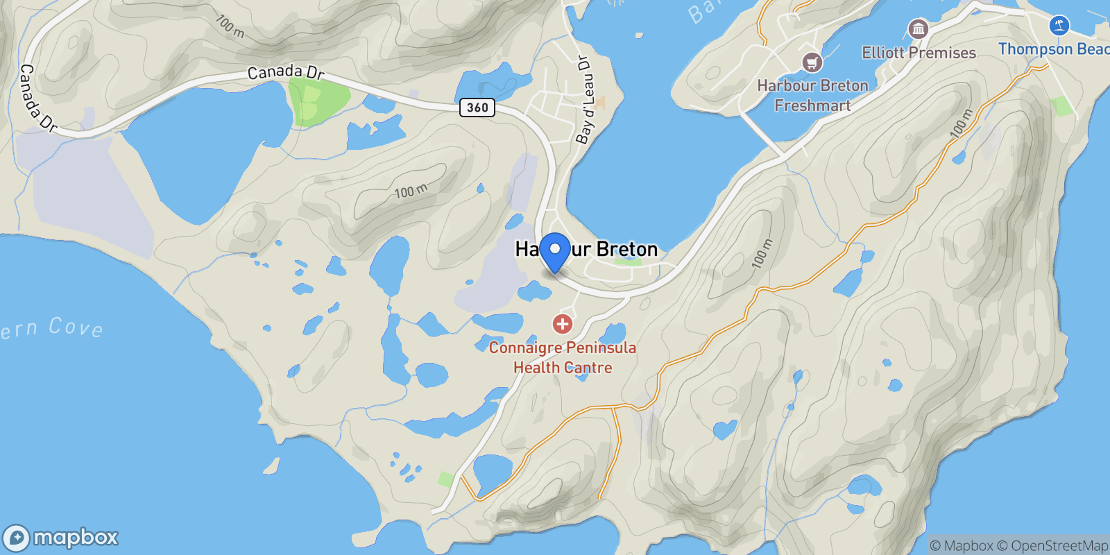 Map showing 96-98 Canada Drive, Harbour Breton, Newfoundland and Labrador, Canada.