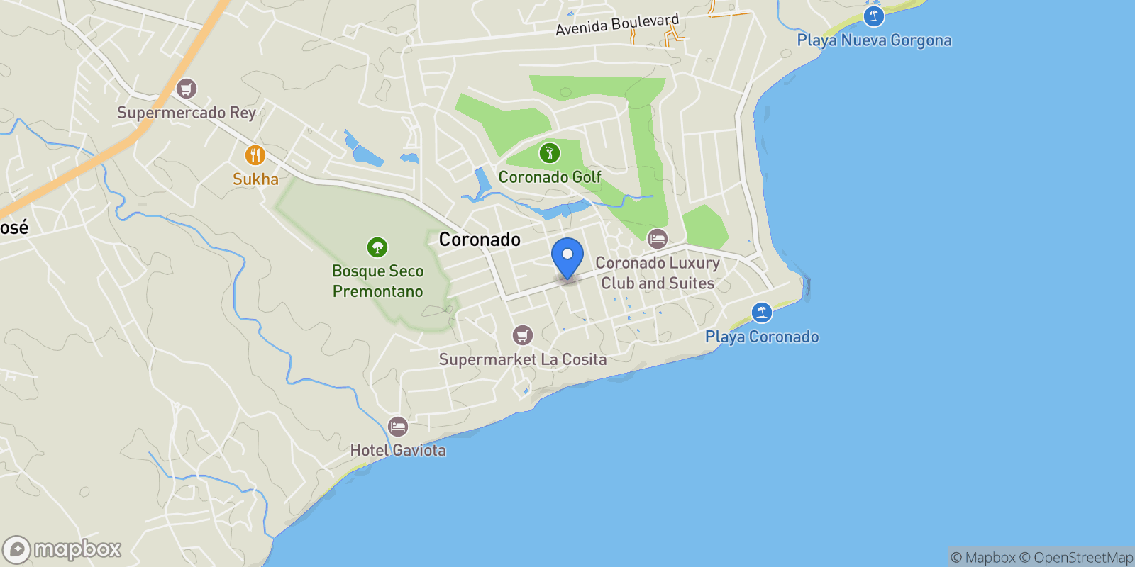 Map showing Chame CORONADO, AVE. PUNTA PRIETA Coronado, Las Lajas, Panamá Oeste, Panama, Panama.