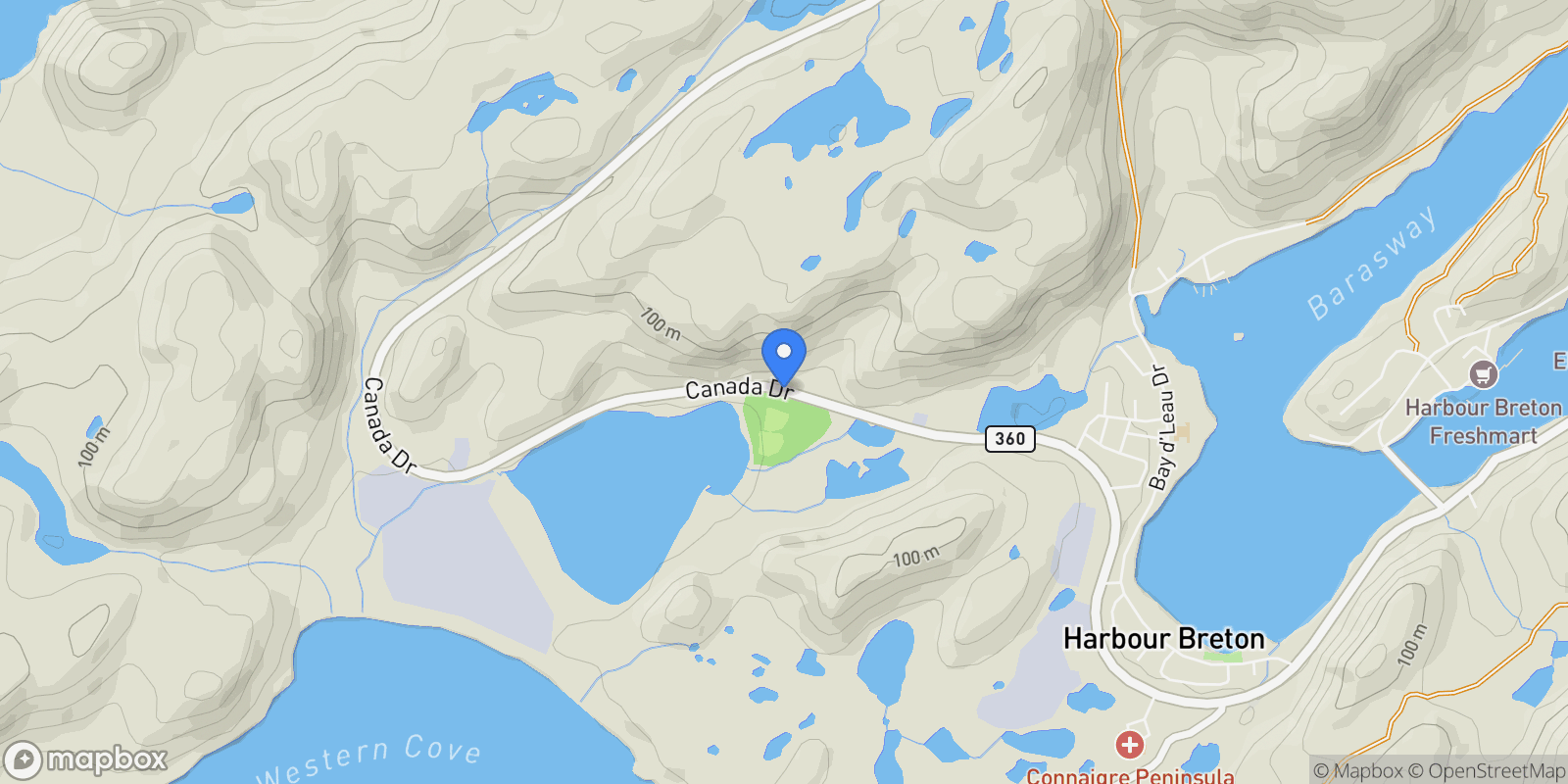 Map showing 120-122 Canada Drive, Harbour Breton, Newfoundland and Labrador, Canada.