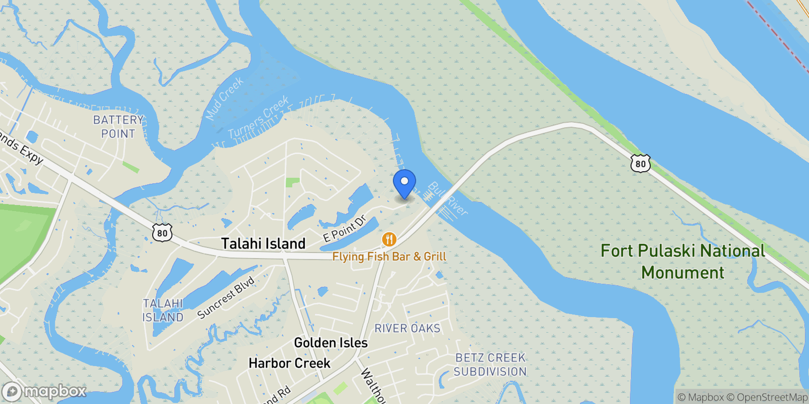 Map showing 302 E Point Drive, Savannah, Georgia, United States.