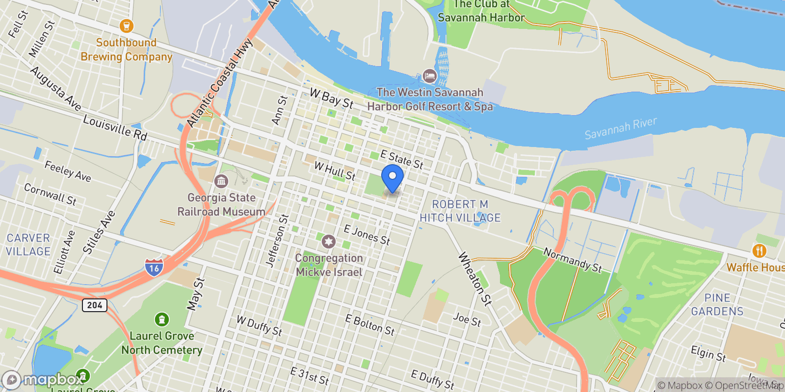 Map showing 407 E McDonough Street, Savannah, Georgia, United States.