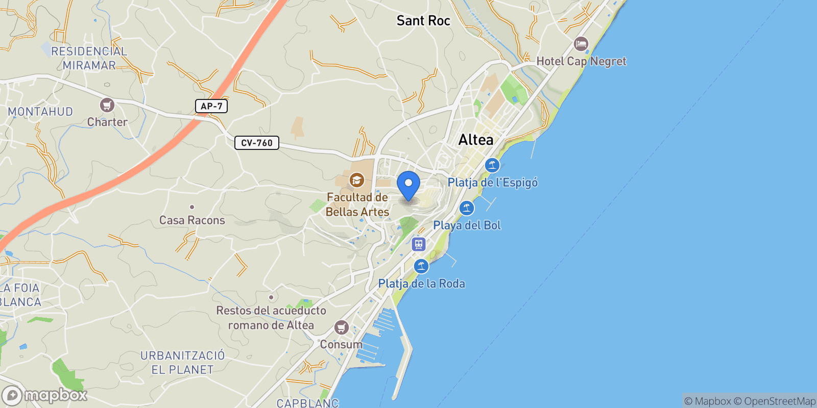 Map showing san jose, Alicante, Altea, Valencian Community, Spain.