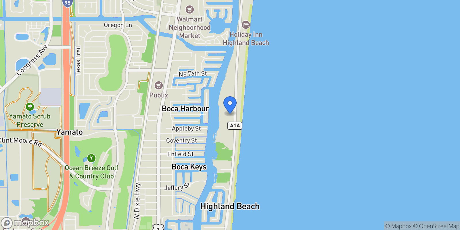 Map showing 3594 S Ocean Boulevard, Boca Raton, Florida, United States.