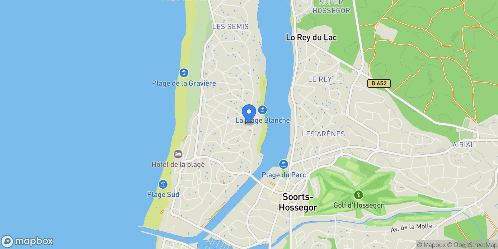 Map showing Hossegor, Nouvelle-Aquitaine, France.