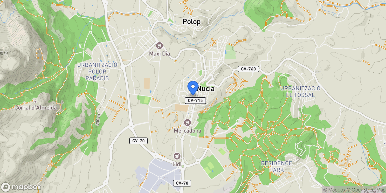 Map showing amsterdam, Alicante, la Nucia, Valencian Community, Spain.