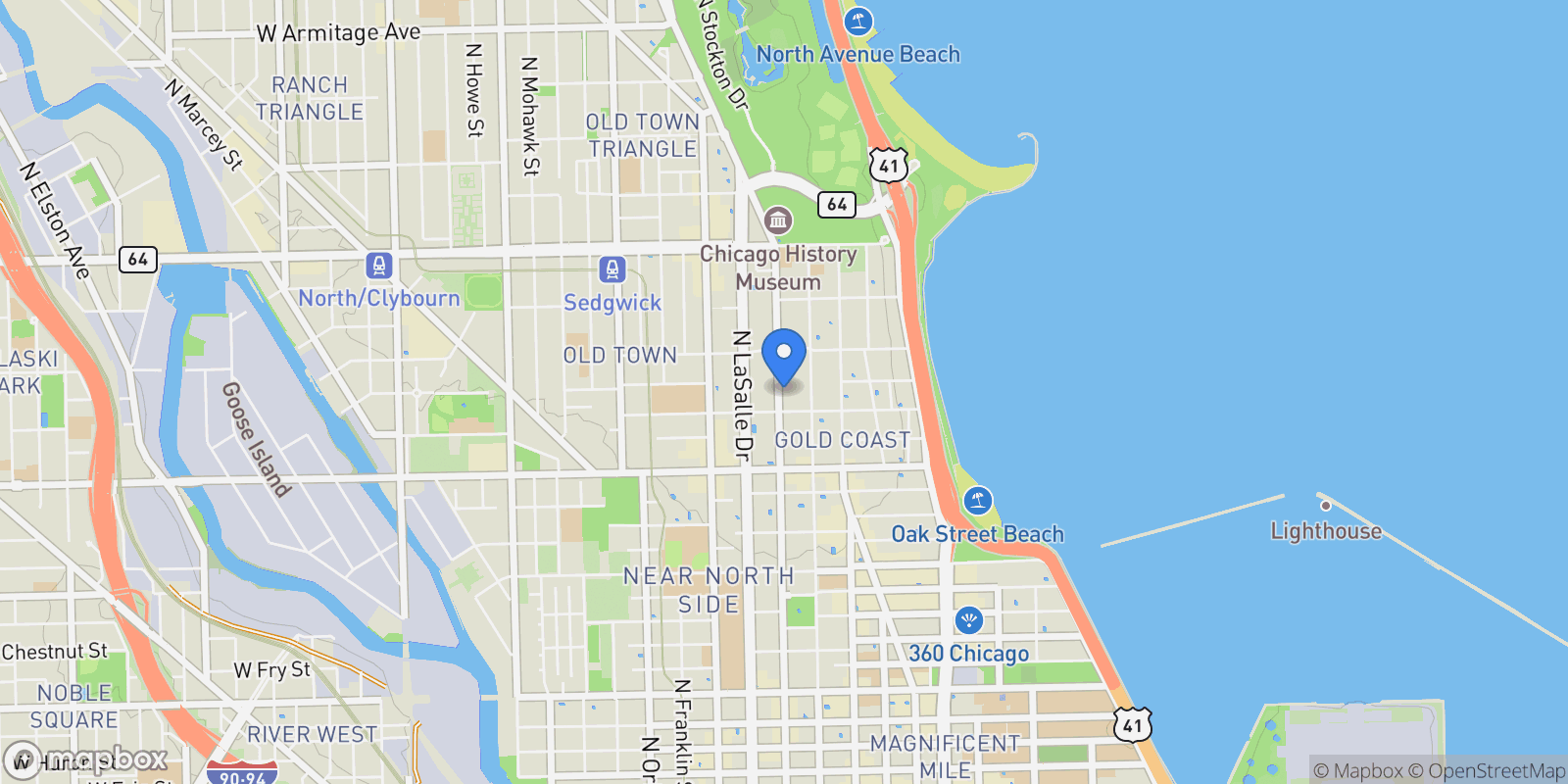 Map showing 1318 N SUTTON Place, Chicago, Illinois, United States.