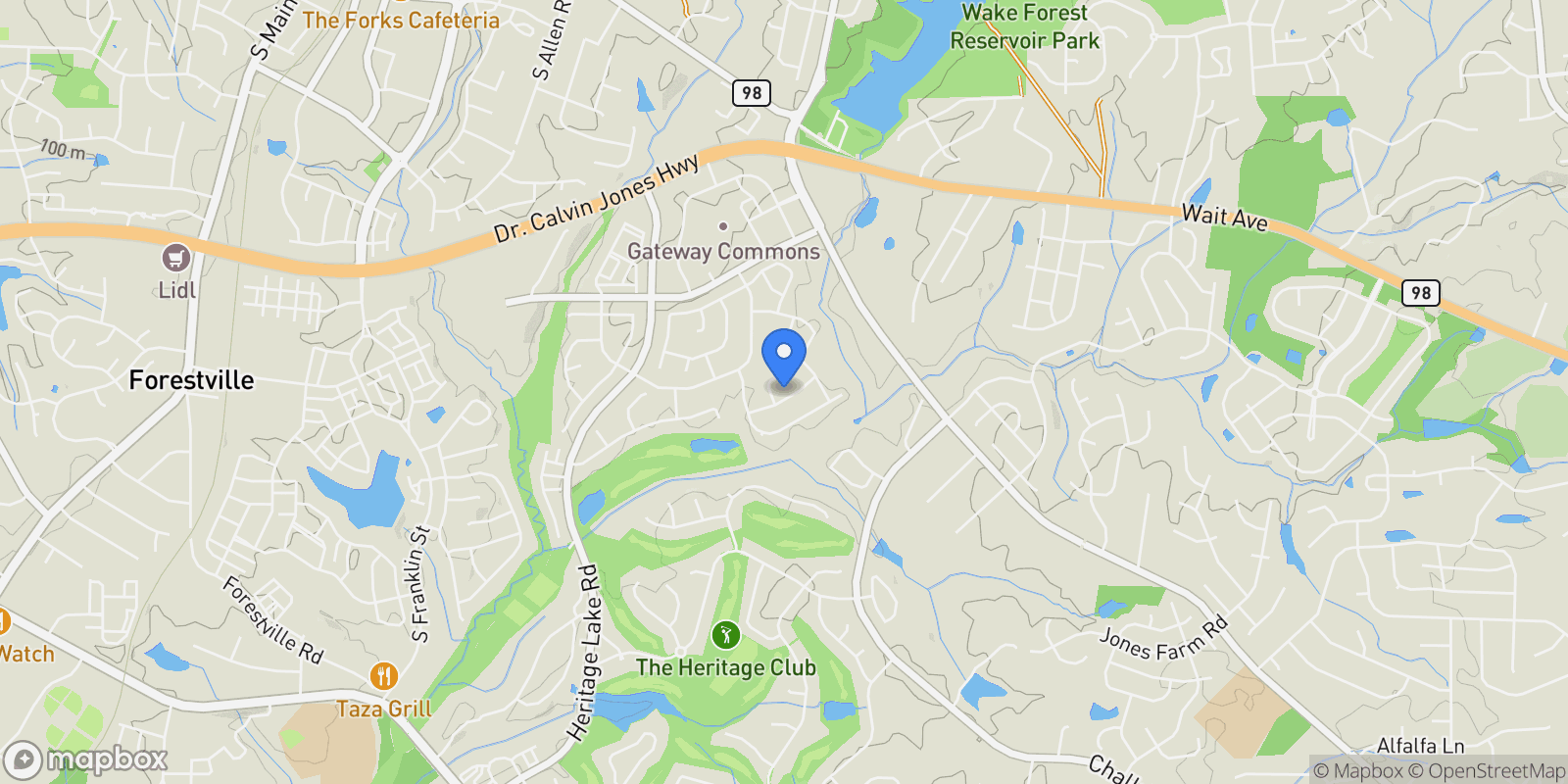 Map showing 1317 Plunket Drive, Wake Forest, North Carolina, United States.