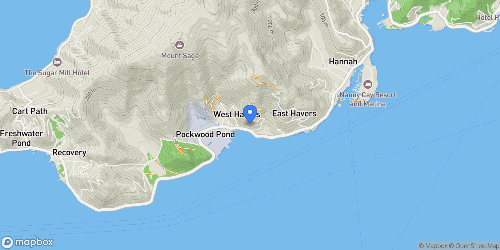 Map showing Gwydion Manor, Pockwood Pond, Road Town, Tortola, British Virgin Islands.