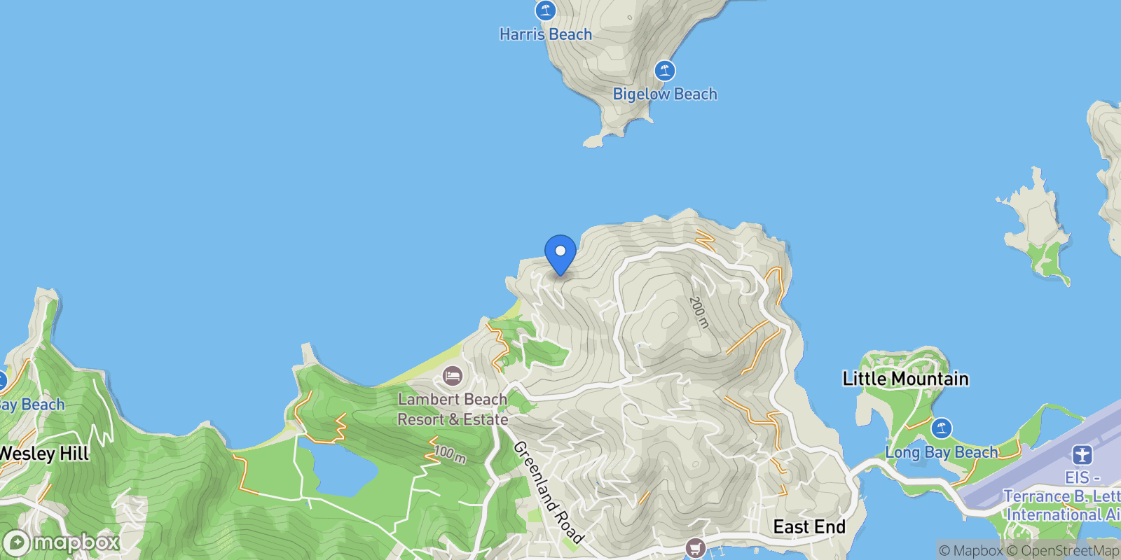 Map showing Little Bay, British Virgin Islands, Parham Town, Tortola, British Virgin Islands.